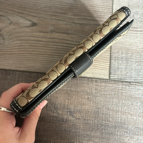 Coach Signature C Brown Canvas Leather Trim Credit Card Bifold Long Wallet - Picture 4 of 10